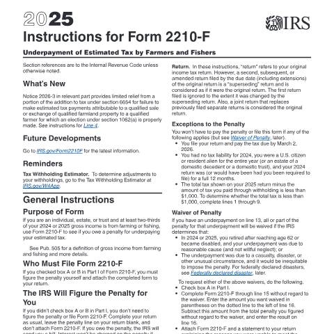 Document preview: IRS Instructions i2210f — IRS, United States (CERFA n°INST-2210F)
