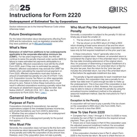 Document preview: IRS Instructions i2220 — IRS, United States (CERFA n°INST-2220)