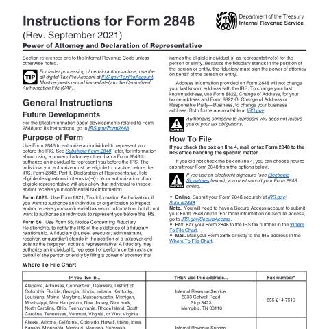 Document preview: IRS Instructions i2848 — IRS, United States (CERFA n°INST-2848)