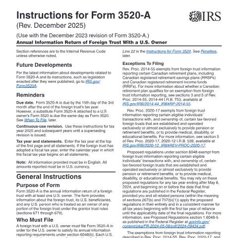 Document preview: IRS Instructions i3520a — IRS, United States (CERFA n°INST-3520A)