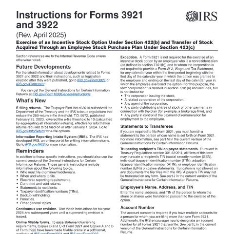 Document preview: IRS Instructions i3921 — IRS, United States (CERFA n°INST-3921)