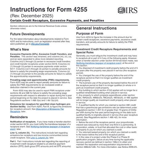 Document preview: IRS Instructions i4255 — IRS, United States (CERFA n°INST-4255)