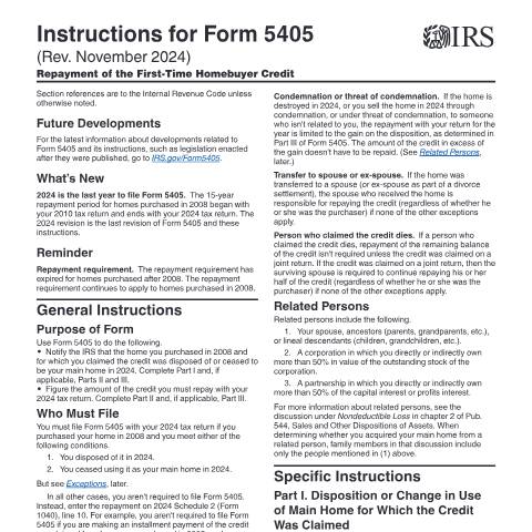 Document preview: IRS Instructions i5405 — IRS, United States (CERFA n°INST-5405)