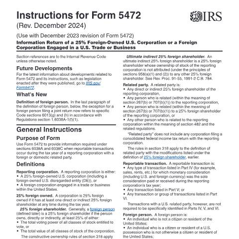 Document preview: IRS Instructions i5472 — IRS, United States (CERFA n°INST-5472)