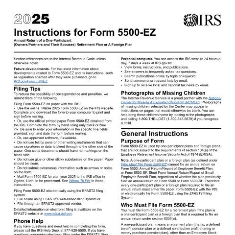 Document preview: IRS Instructions i5500ez — IRS, United States (CERFA n°INST-5500EZ)