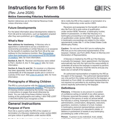 Document preview: IRS Instructions i56 — IRS, United States (CERFA n°INST-56)