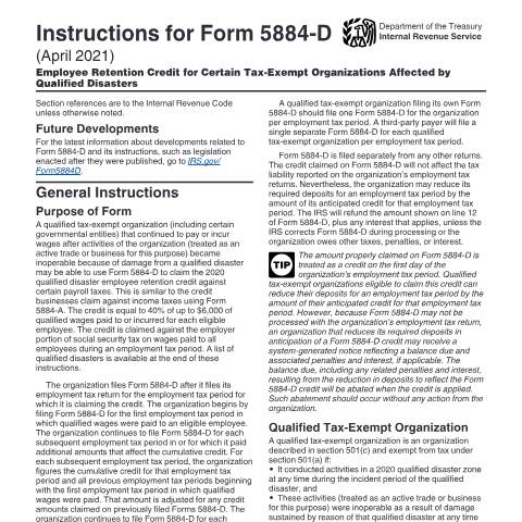 Document preview: IRS Instructions i5884d — IRS, United States (CERFA n°INST-5884D)
