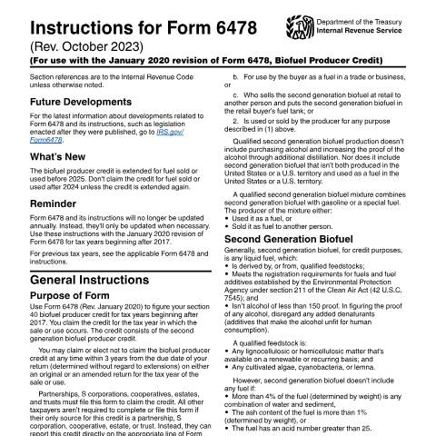 Document preview: IRS Instructions i6478 — IRS, United States (CERFA n°INST-6478)