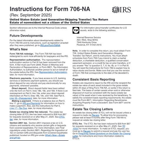 Document preview: IRS Instructions i706na — IRS, United States (CERFA n°INST-706NA)