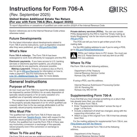Document preview: IRS Instructions i706a — IRS, United States (CERFA n°INST-706A)