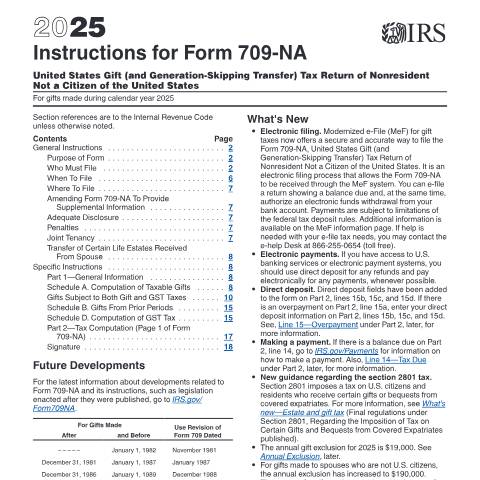 Document preview: IRS Instructions i709na — IRS, United States (CERFA n°INST-709NA)