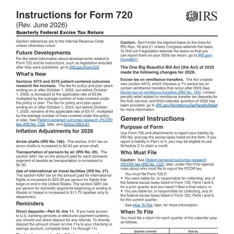 Document preview: IRS Instructions i720 — IRS, United States (CERFA n°INST-720)