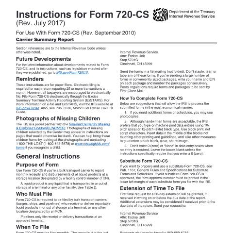 Document preview: IRS Instructions i720cs — IRS, United States (CERFA n°INST-720CS)