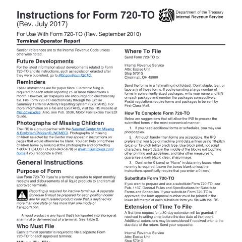 Document preview: IRS Instructions i720to — IRS, United States (CERFA n°INST-720TO)