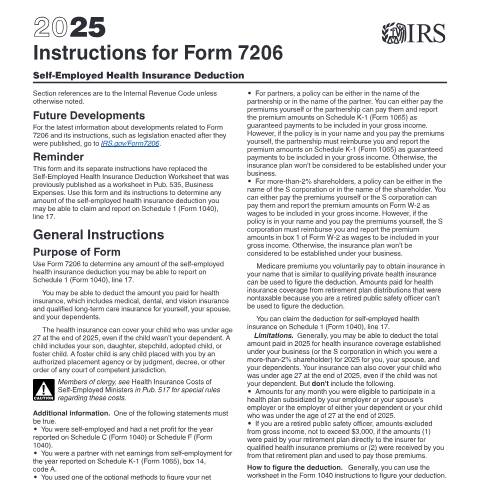 Document preview: IRS Instructions i7206 — IRS, United States (CERFA n°INST-7206)
