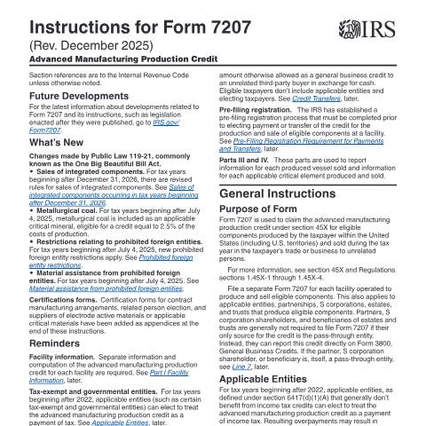 Document preview: IRS Instructions i7207 — IRS, United States (CERFA n°INST-7207)