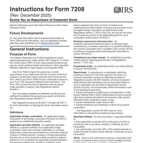 Document preview: IRS Instructions i7208 — IRS, United States (CERFA n°INST-7208)