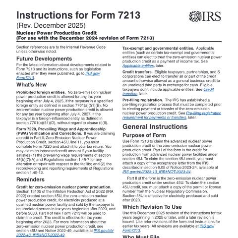 Document preview: IRS Instructions i7213 — IRS, United States (CERFA n°INST-7213)