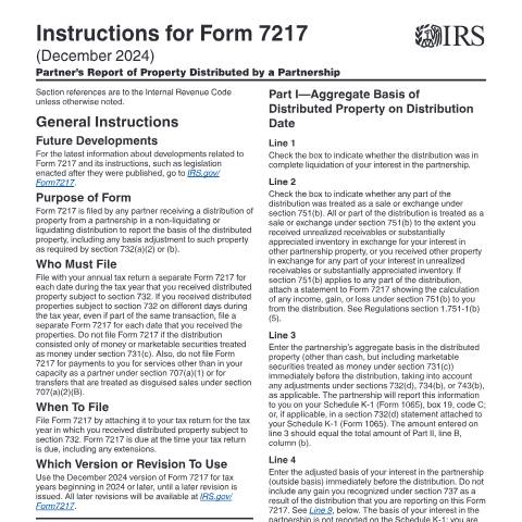 Document preview: IRS Instructions i7217 — IRS, United States (CERFA n°INST-7217)