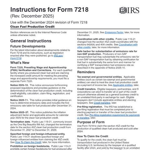 Document preview: IRS Instructions i7218 — IRS, United States (CERFA n°INST-7218)