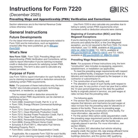 Document preview: IRS Instructions i7220 — IRS, United States (CERFA n°INST-7220)