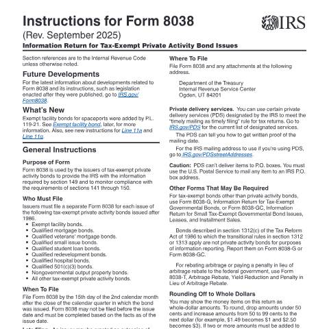 Document preview: IRS Instructions i8038 — IRS, United States (CERFA n°INST-8038)