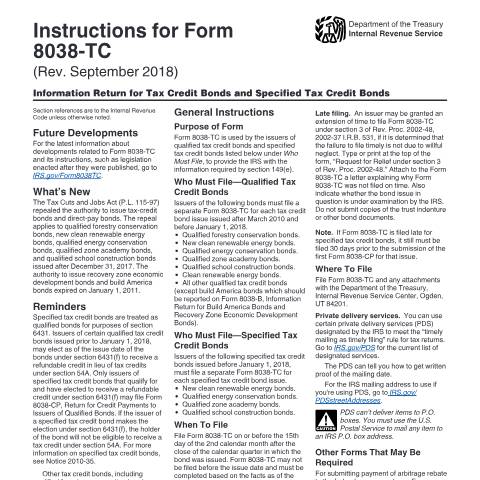 Document preview: IRS Instructions i8038tc — IRS, United States (CERFA n°INST-8038TC)