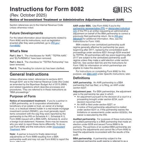 Document preview: IRS Instructions i8082 — IRS, United States (CERFA n°INST-8082)
