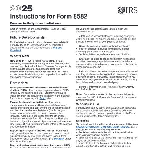 Document preview: IRS Instructions i8582 — IRS, United States (CERFA n°INST-8582)
