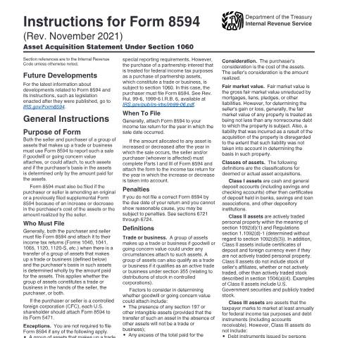 Document preview: IRS Instructions i8594 — IRS, United States (CERFA n°INST-8594)