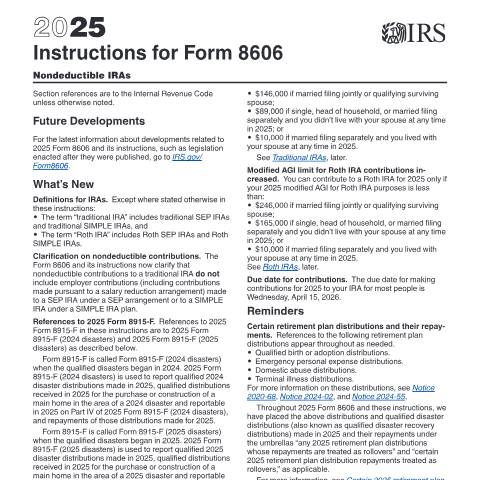Document preview: IRS Instructions i8606 — IRS, United States (CERFA n°INST-8606)