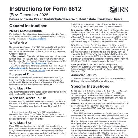 Document preview: IRS Instructions i8612 — IRS, United States (CERFA n°INST-8612)