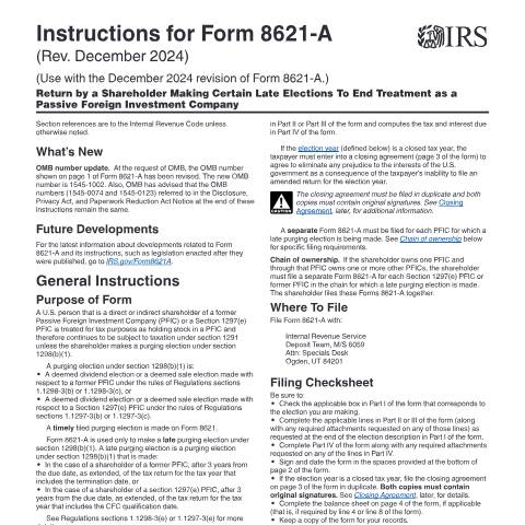 Document preview: IRS Instructions i8621a — IRS, United States (CERFA n°INST-8621A)
