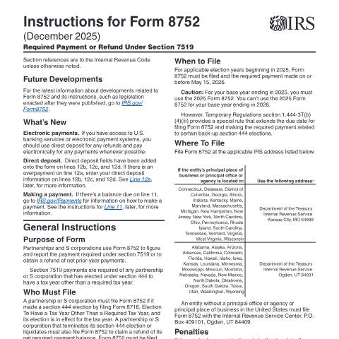 Document preview: IRS Instructions i8752 — IRS, United States (CERFA n°INST-8752)