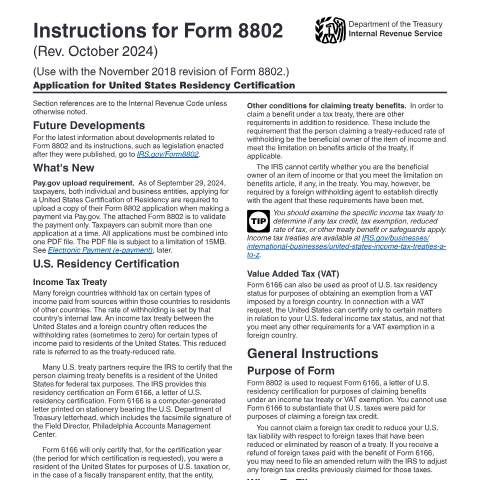 Document preview: IRS Instructions i8802 — IRS, United States (CERFA n°INST-8802)