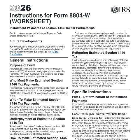 Document preview: IRS Instructions i8804w — IRS, United States (CERFA n°INST-8804W)