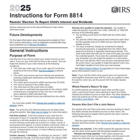 Document preview: IRS Instructions i8814 — IRS, United States (CERFA n°INST-8814)