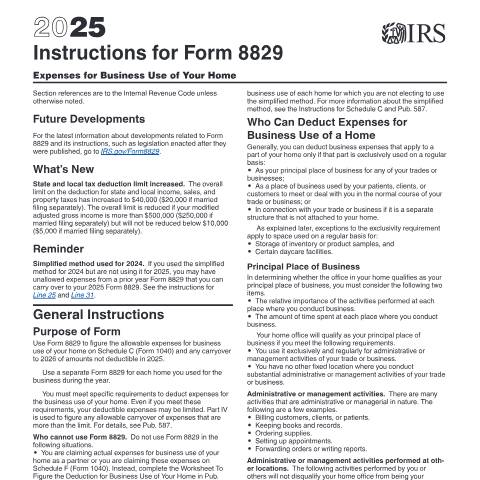 Document preview: IRS Instructions i8829 — IRS, United States (CERFA n°INST-8829)
