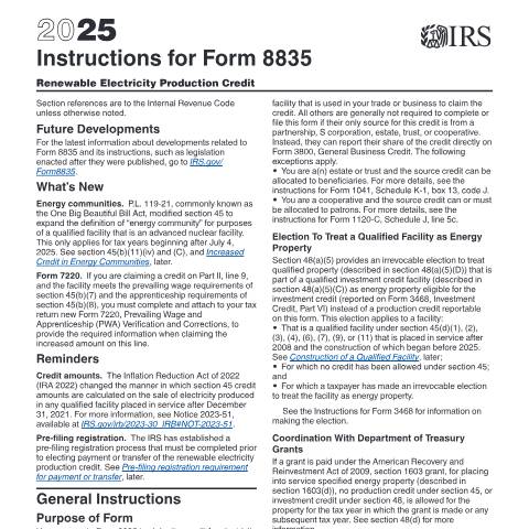 Document preview: IRS Instructions i8835 — IRS, United States (CERFA n°INST-8835)