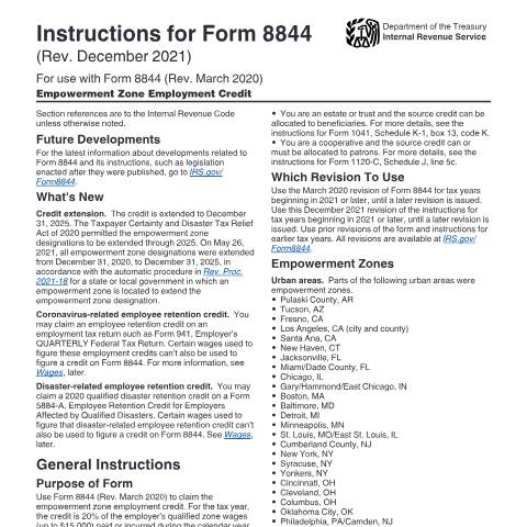 Document preview: IRS Instructions i8844 — IRS, United States (CERFA n°INST-8844)