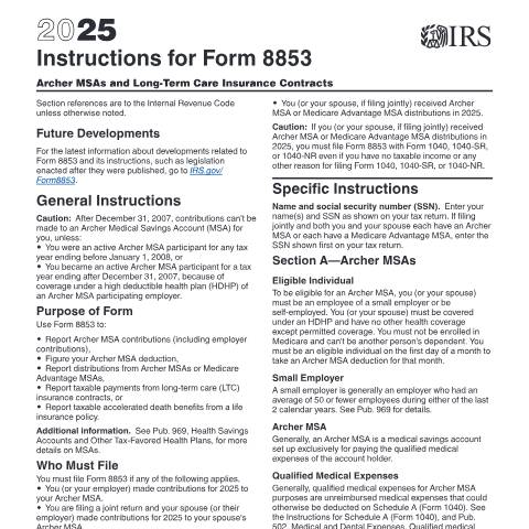 Document preview: IRS Instructions i8853 — IRS, United States (CERFA n°INST-8853)