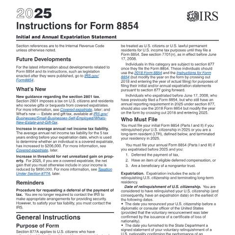 Document preview: IRS Instructions i8854 — IRS, United States (CERFA n°INST-8854)