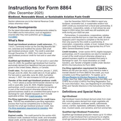 Document preview: IRS Instructions i8864 — IRS, United States (CERFA n°INST-8864)