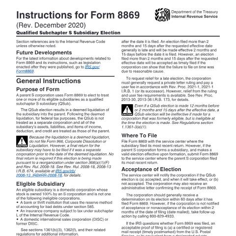 Document preview: IRS Instructions i8869 — IRS, United States (CERFA n°INST-8869)