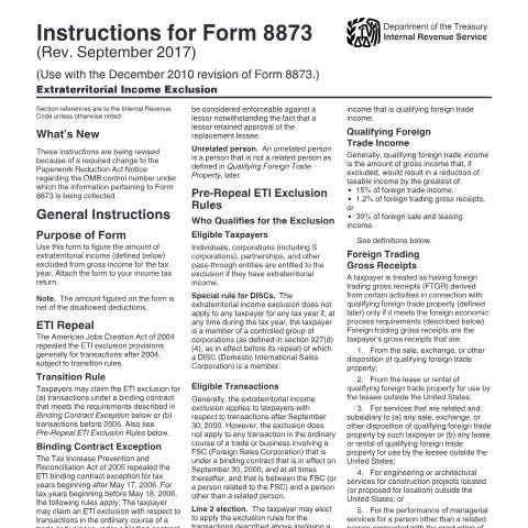 Document preview: IRS Instructions i8873 — IRS, United States (CERFA n°INST-8873)
