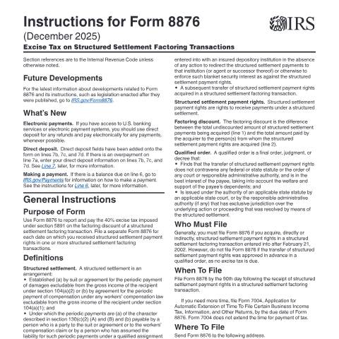 Document preview: IRS Instructions i8876 — IRS, United States (CERFA n°INST-8876)