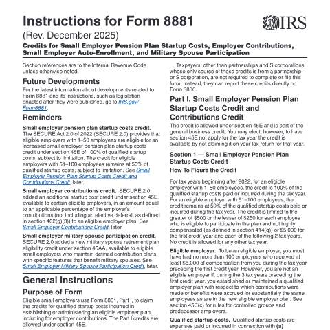 Document preview: IRS Instructions i8881 — IRS, United States (CERFA n°INST-8881)