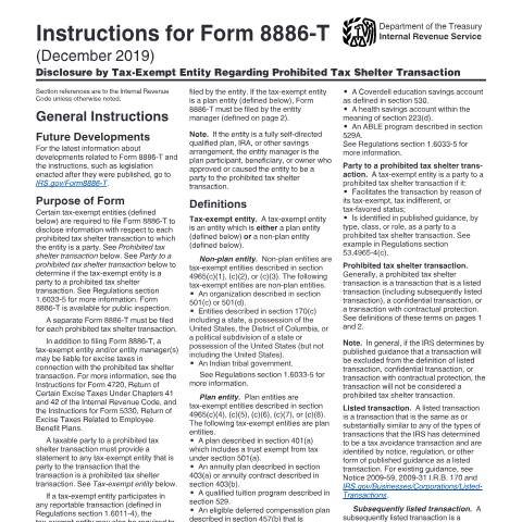 Document preview: IRS Instructions i8886t — IRS, United States (CERFA n°INST-8886T)