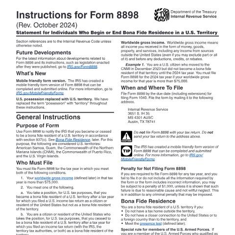 Document preview: IRS Instructions i8898 — IRS, United States (CERFA n°INST-8898)