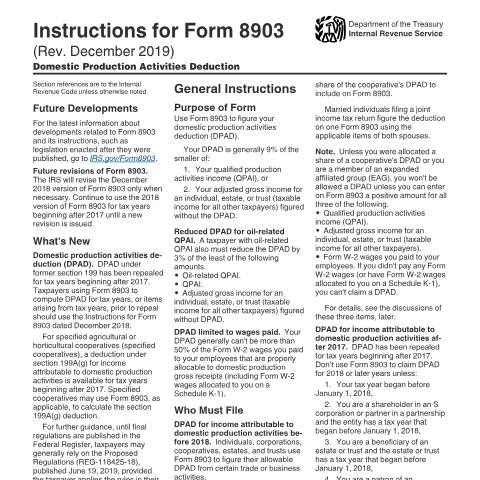 Document preview: IRS Instructions i8903 — IRS, United States (CERFA n°INST-8903)